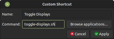 Screenshot: Creating a Keyboard Shortcut to Toggle Displays